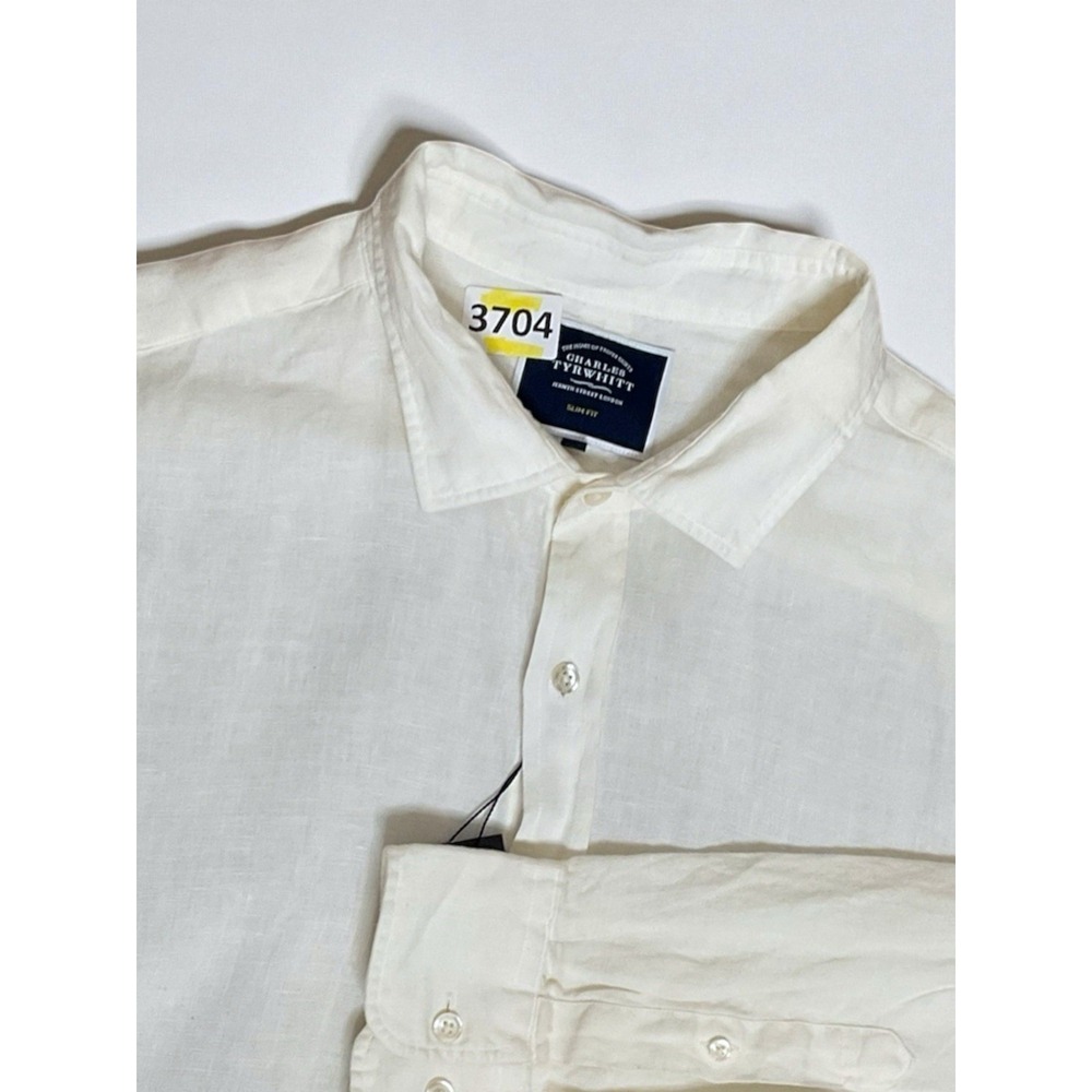 Charles Tyrwhitt Mens Button Up Classic Fit Cream Ivory Shirt 100% Linen Size XL